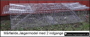 Mårfælde, jægermodel, gennemgangsfælde med 2 låger.