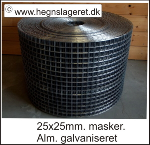 H:75cm.  L:25m.  Ø1,9mm. Galvaniseret volieretråd 25x25mm. masker