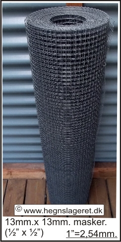 H: 1,0m. - L:25m. - ø1,4mm. Volieretråd med 13x13mm. masker. Galvaniseret.