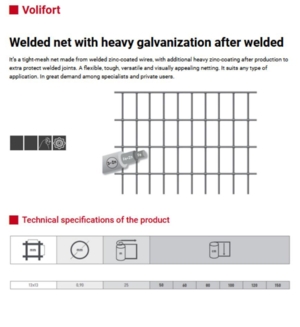 H: 1,0m. - L:25m. - ø1,4mm. Volieretråd med 13x13mm. masker. Galvaniseret.