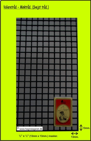Volieretråd, 13x13mm. Højde:0,5m. Længde:25m. Plastbelagt.